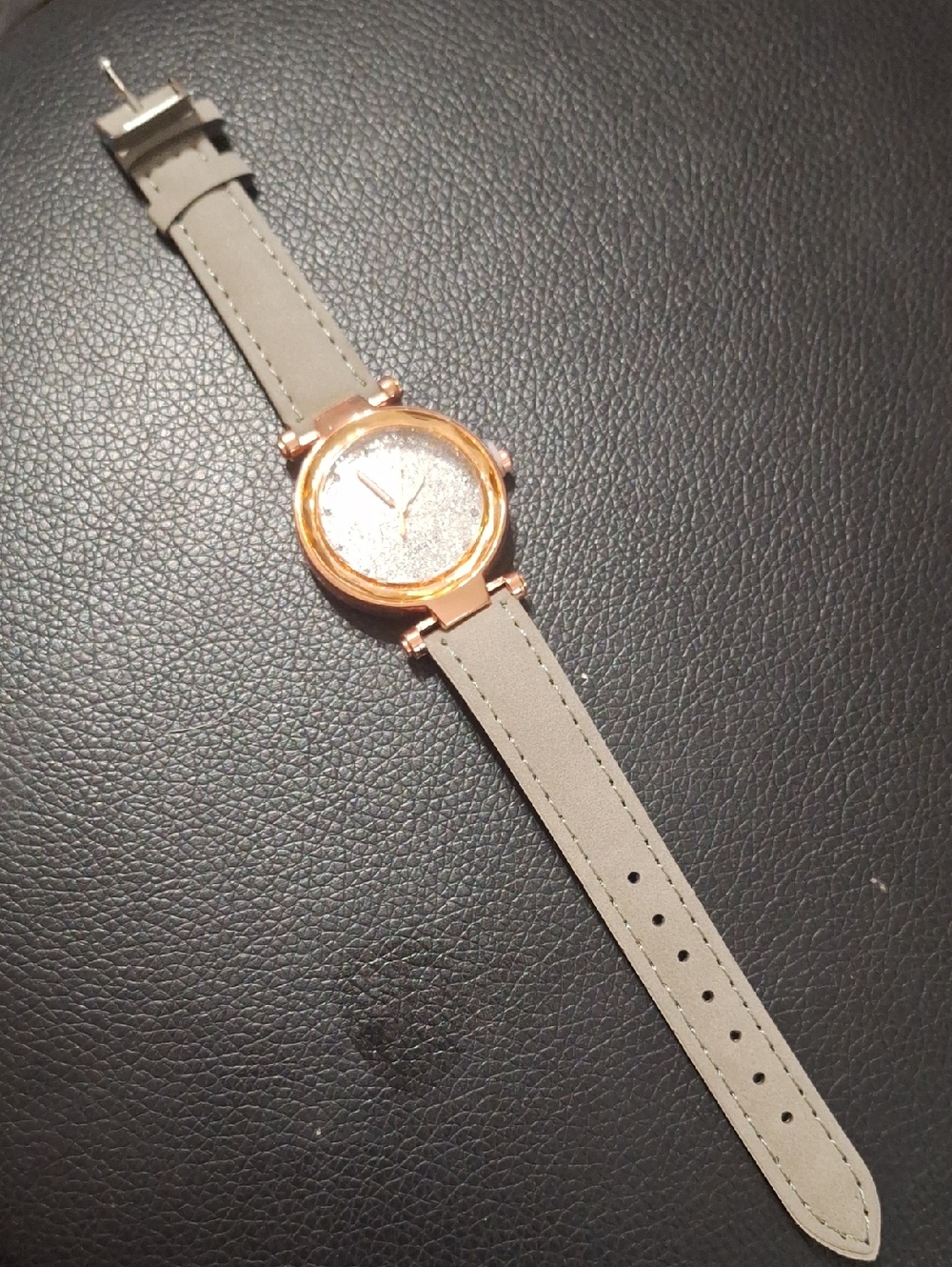 Rose Gold Face Grey Leather Strap Watch